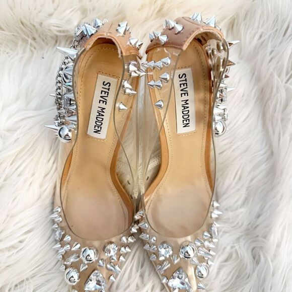 STEVE MADDEN | Vala Studded Metallic Stiletto Heel Pump Clear Embellished | 7.5 - Picture 7 of 9